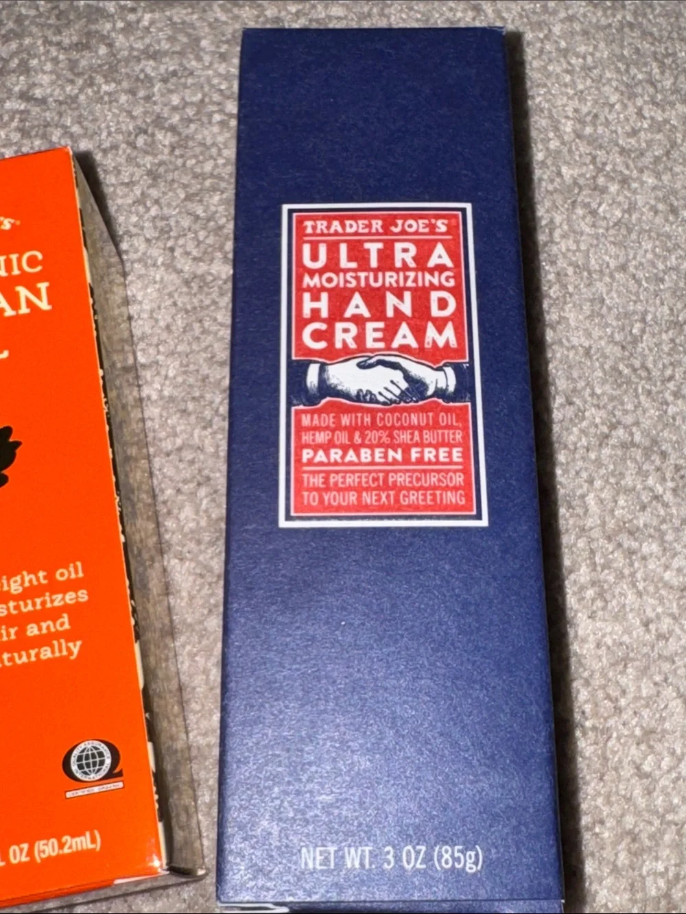 Trader Joe's Organic Argan Oil & Ultra Moisturizing Hand Cream - Orange & Navy